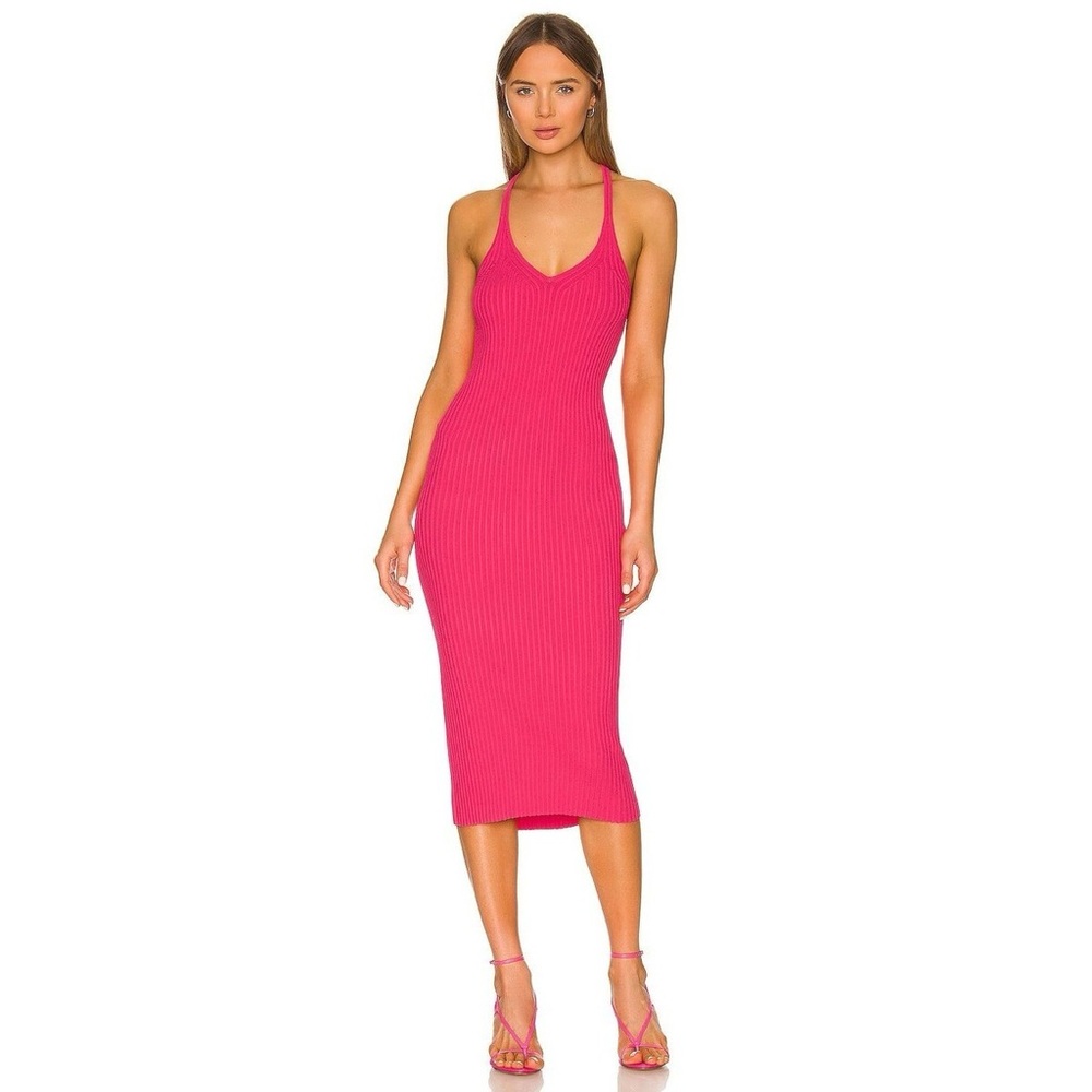 HELMUT LANG Rib Midi knit Dress in Rose